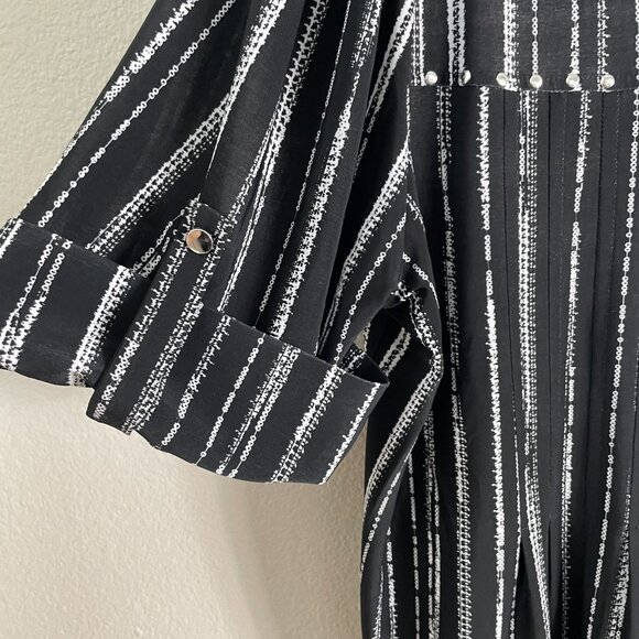 Cocomo Woman Plus 2X Black White Striped Tunic Blouse Stretch Roll Tab Sleeve - Picture 8 of 10